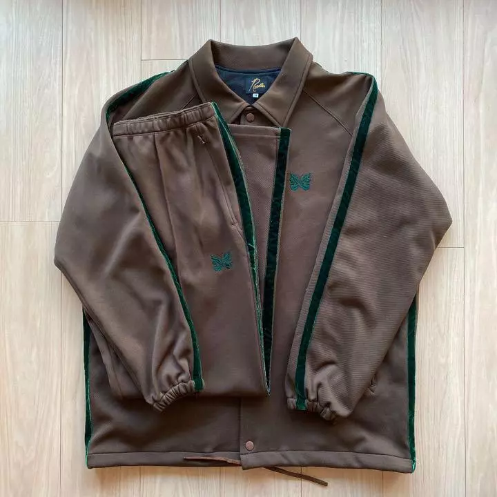 NEEDLES Track Jacket S & Pants S Setup Brown/Green lines Used from Japan