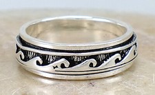 THICK 925 STERLING SILVER WAVE BAND SPINNING RING size 8 style r2516