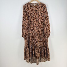 Shein womens dress size L shift brown leopard long sleeve midi 091133