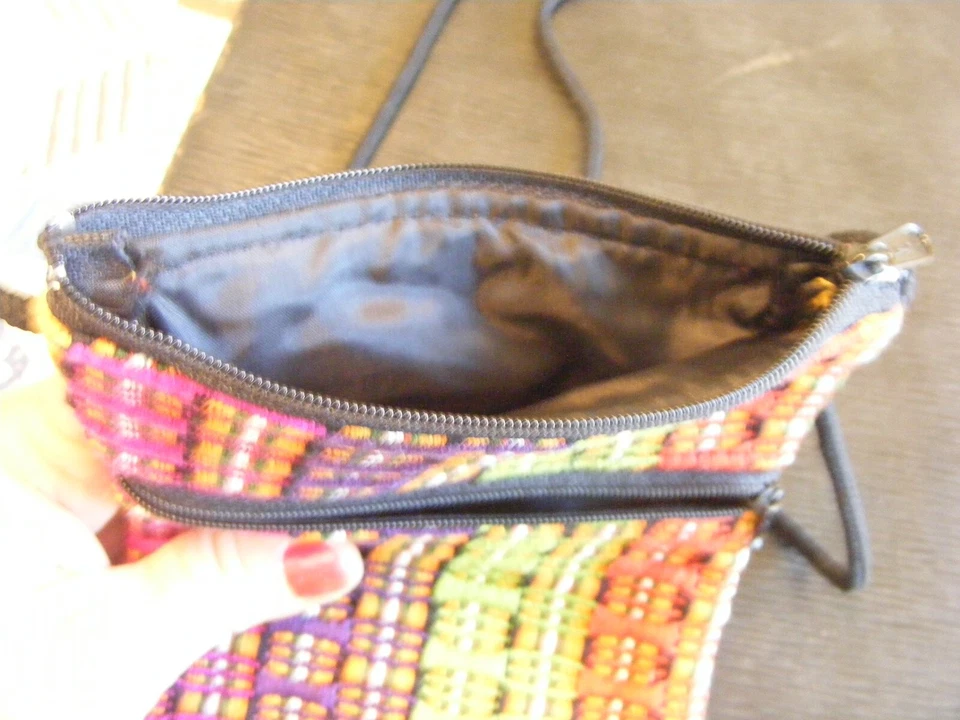 Vintage Handbag Crossbody Purse Crocheted Pink Purple Linen Fringe 1-E - Image 4 of 4