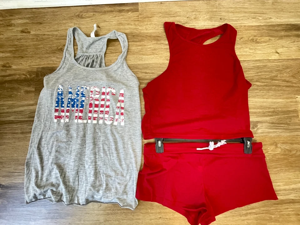 Bella + холст женщин 3 ПК Америка Loungewear комплект 2XL красный серый шорты Майка новый - Изображение 2 из 4