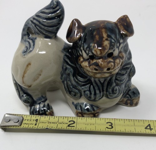 Vintage Ceramic Asian Single Small Foo Dog Figure Statue Blue Brown - Picture 6 of 7