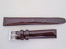 14mm lady's lizard grain glossy leather watch band fast strap dark brown