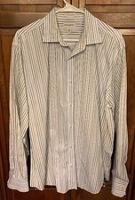 Banana Republic Men XL 17 17.5 Dress Shirt White Blue Striped Spread Collar