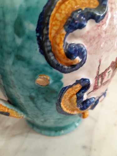Vintage Handpainted Italt Signed 7 1/2 Inch Urn Vase Flawed - Picture 10 of 11
