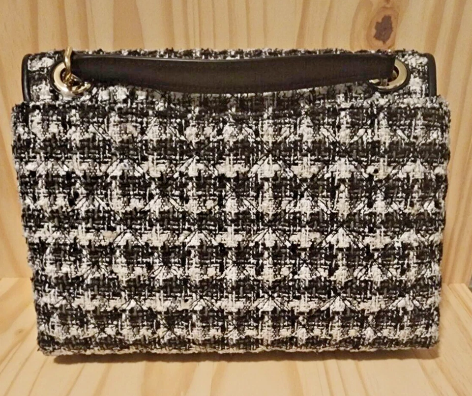 Bolso Kate Spade Mediano Nathalia Blanco y Negro Pata de Gallo/Bolso de Hombro Cadena/NUEVO Foto 4 de 4