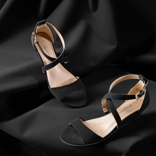 Women Wide Size Wedges Sandals Across Strap Wedding Party Dress Shoes Sandals - Picture 5 of 14