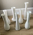 Vintage 7 Pieces Milk Glass Vases  swirl, ribbed, hobnob.hatched.