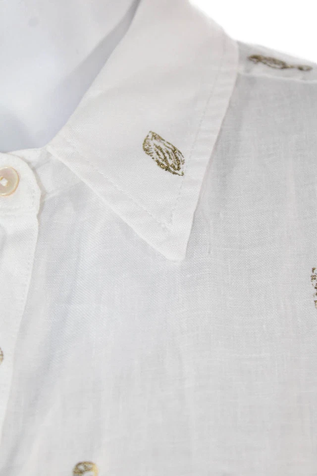 Camisa Lilly Pulitzer para mujer de lino concha marina abotonada blanca dorada talla mediana Foto 2 de 4