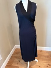 Tahari Elie Wrap Dress Midi Dark Blue Sz M Sleeveless