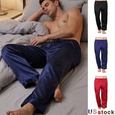 Men's Pajama Pants Soft Silk Satin Pajama Lounge Sleepwear Bottom Elastic Waist