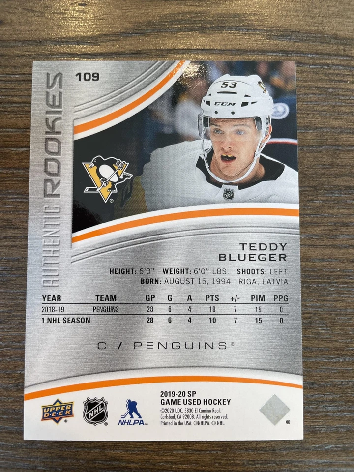 2019-20 SP Game Used #109 Teddy Blueger Orange Rainbow #/112 - Image 2 of 2