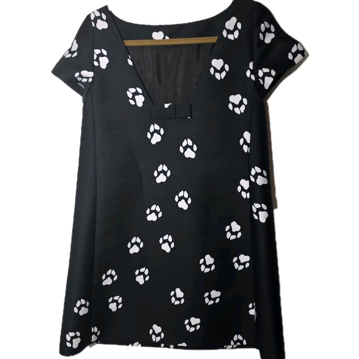 Abito Kate Spade Stampa Zampa Swing Taglia 0 Small Nero Bianco Animale