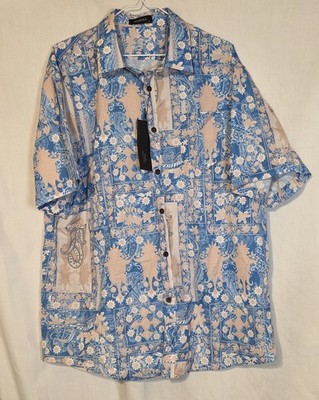 Mcedar Collection Vogues Men's XL Blue Paisley Button Shirt