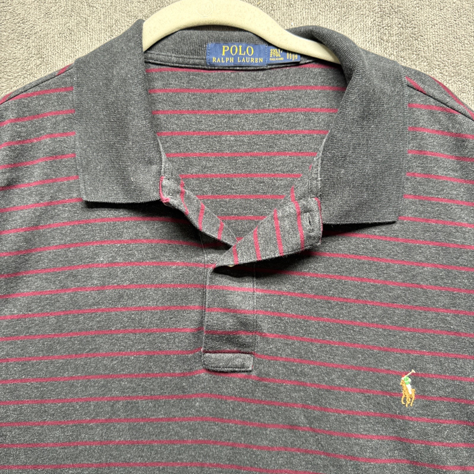 Polo Ralph Lauren Uomo 2XLT Camicia Grigio Marrone Pony Logo Grande Alta Casual