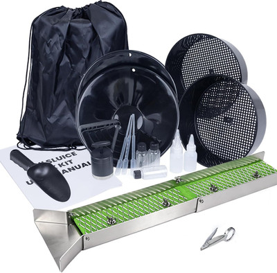 18Pc Gold Panning Kit with Mini Folding Sluice Box, Complete Gold Panning Equipm