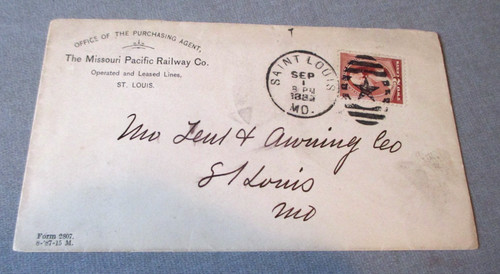 1882-MISSOURI PACIFIC RAILWAY CO-ENVELOPE LETTERHEAD-ST LOUIS-STAR DUPLEX CANCEL