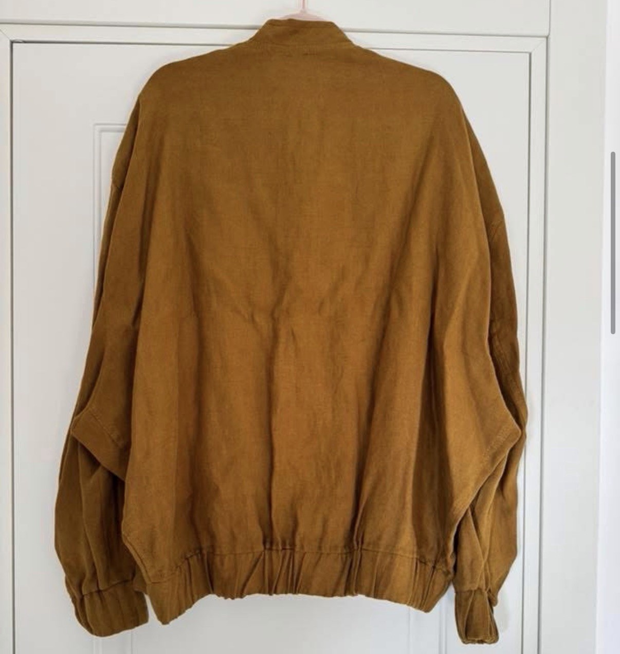 Zara Oversized Linen Blend Bomber Jacket Women Mustard Yellow Pockets $149 New image 4