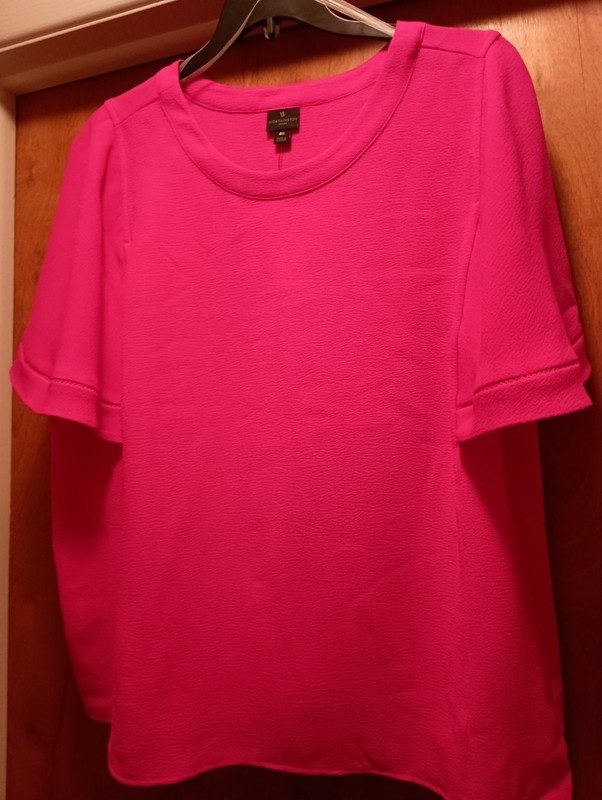 NWT Worthington Women's Plus 2X Malibu Pink Solid Blouse Short Sleeve Pullover