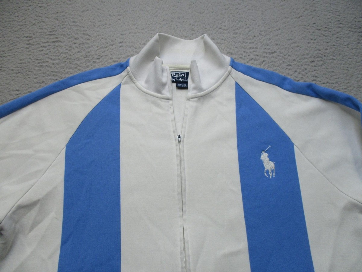 ポロラルフローレン トラックジャケット ホワイト ネイビー S ビッグポニー Polo Ralph Lauren Track Jacket Mens XL White Blue Full Zip Stripe