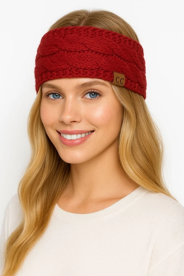 C.C Women Sherpa Lined Cable Knit Winter Headband Ear Warmer Headwrap Soft Cozy - Image 2 of 4