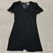 Vintage Breakin Loose Dress Women 11 Black Short Sleeve V Neck Button Front Mini