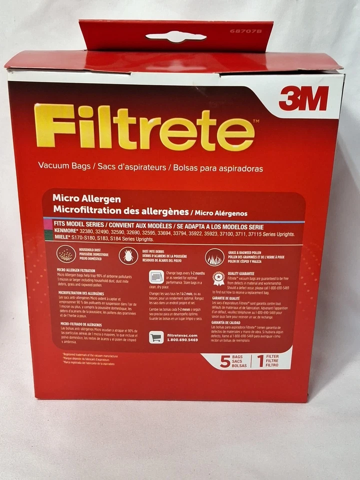 Filtrete  Vacuum Bags 5 Pack & 1 Filter, 68707B Kenmore U,O & 5068  Miele Z - Image 4 of 4
