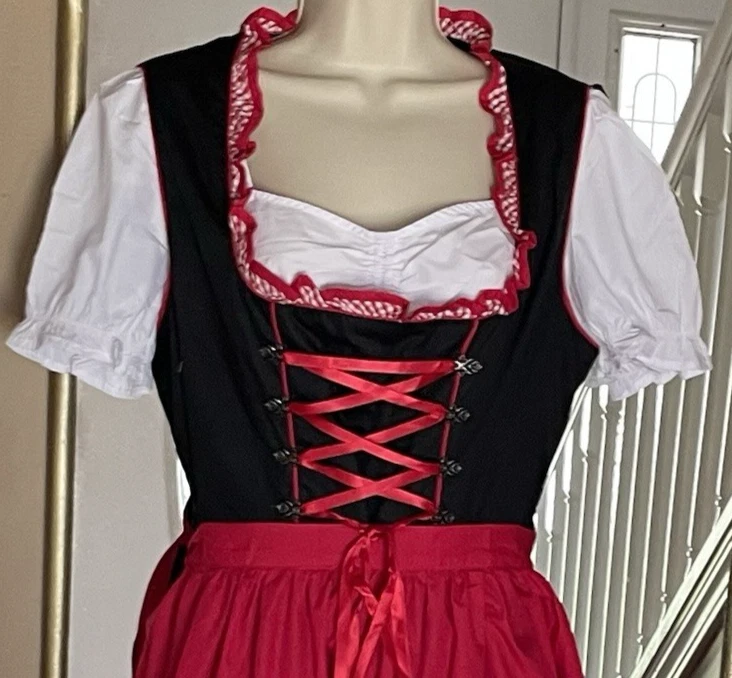 Vestido Escarlata Oscuridad L Medieval Renacimiento Gótico Lechera Bordado Delantal Foto 4 de 4