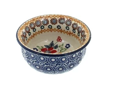 Blue Rose Polish Pottery Red Daisy Small Bowl