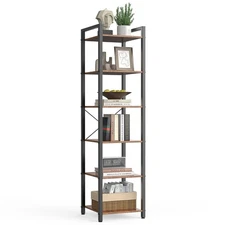 6-Tier Freestanding Bookcase with Steel Frame and Wood Storage Rack Organizer...