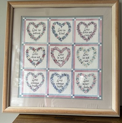 Vintage 1 Corinthians 13 Framed Wall Art Love Is Patient Floral Cottagecore