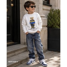 Polo Ralph Lauren Polo Bear Racing Graphic White Crewneck Sweatshirt Youth Sz 6