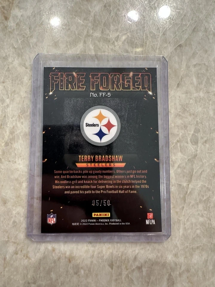 2022 Panini Phoenix Terry Bradshaw Fire Forged Red Parallel /50 SP Pittsburgh - Image 3 of 4