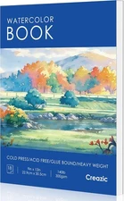 Watercolor Paper Pad, 9 x 12 in, 100% Cotton, 140lb Medium Rough Artist Paint...