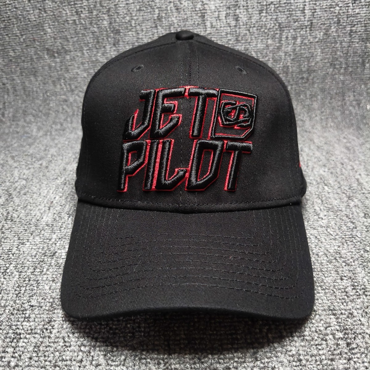 New Era 39THIRTY Jet Pilot Black Red Stretch Fit Baseball Cap Hat