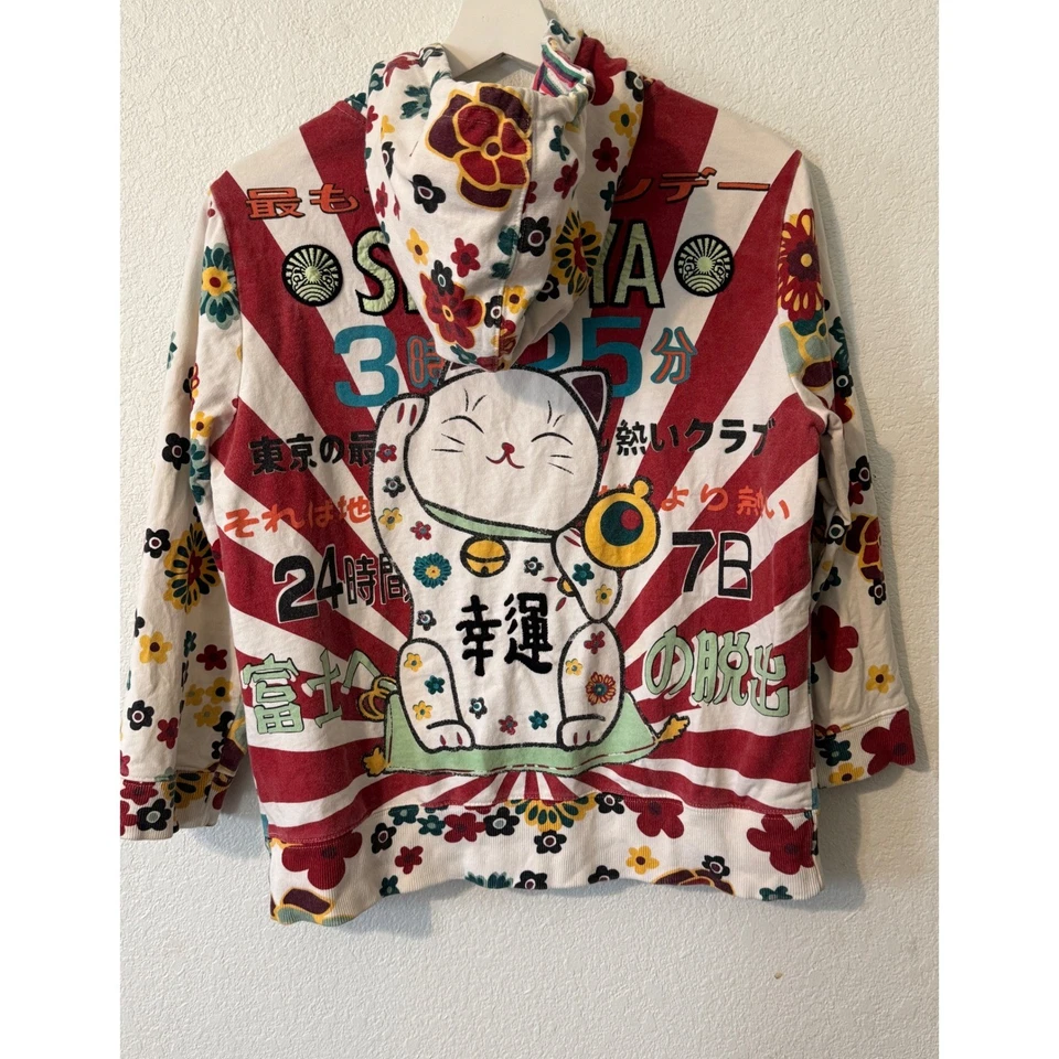 Moletom com capuz Lucky Brand feminino Lucky Cat Shibuya flor zíper estampa japonesa floral - Imagem 2 de 4