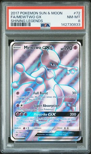 2017 POKEMON SUN & MOON SHINING LEGENDS #72 FULL ART/MEWTWO GX PSA 8