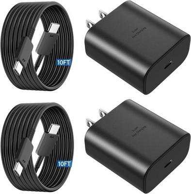 Super Fast 45W USB-C Charger Block with 10FT Cable for Samsung Galaxy S23/S25