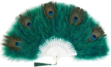 BABEYOND Marabou Feather Fan 20s Vintage Folding Peacock Dark Green 
