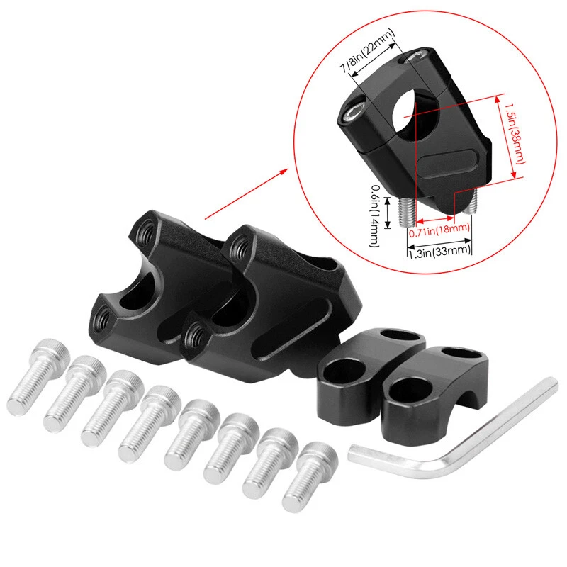 Par Negro 7/8" 22mm Motocicleta Bicicleta Manillar Elevador Abrazadera Kit de Montaje Foto 3 de 4