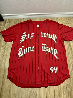 RARE 2019 SUPREME LOVE HATE BASEBALL JERSEY RED FW19 Size Medium