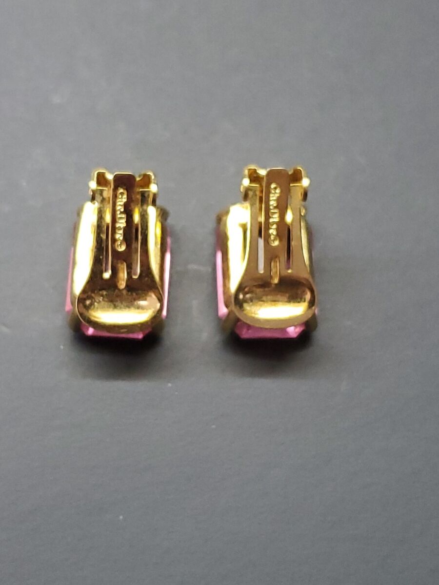 VTG Christian Dior Gold Tone Signed Pink Emerald Cut Crystal VTG Christian Dior Gold Tone Signed Pink Emerald Cut Crystal