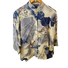 Citron Santa Monica Japanese Floral Nature Button Top Blouse Size Small