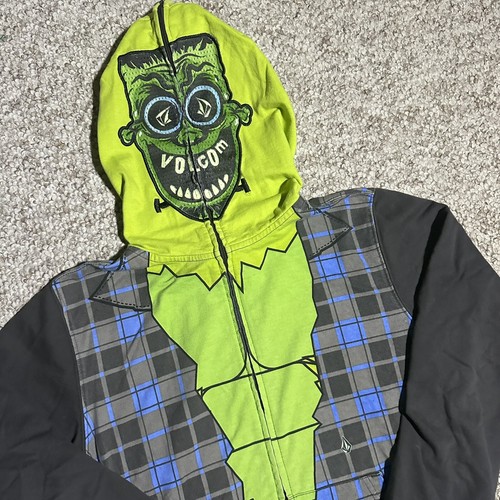 Volcom Kids 'Frankenstein' Green AOP Full Zip Monster Hoodie Size Kids Large - Picture 6 of 11