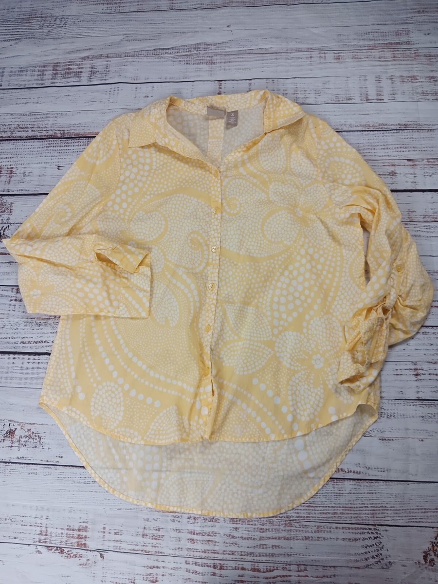 chiko様 Chicos Shirt Women's 3 Yellow Polka Dot Long Sleeves Button Up 100