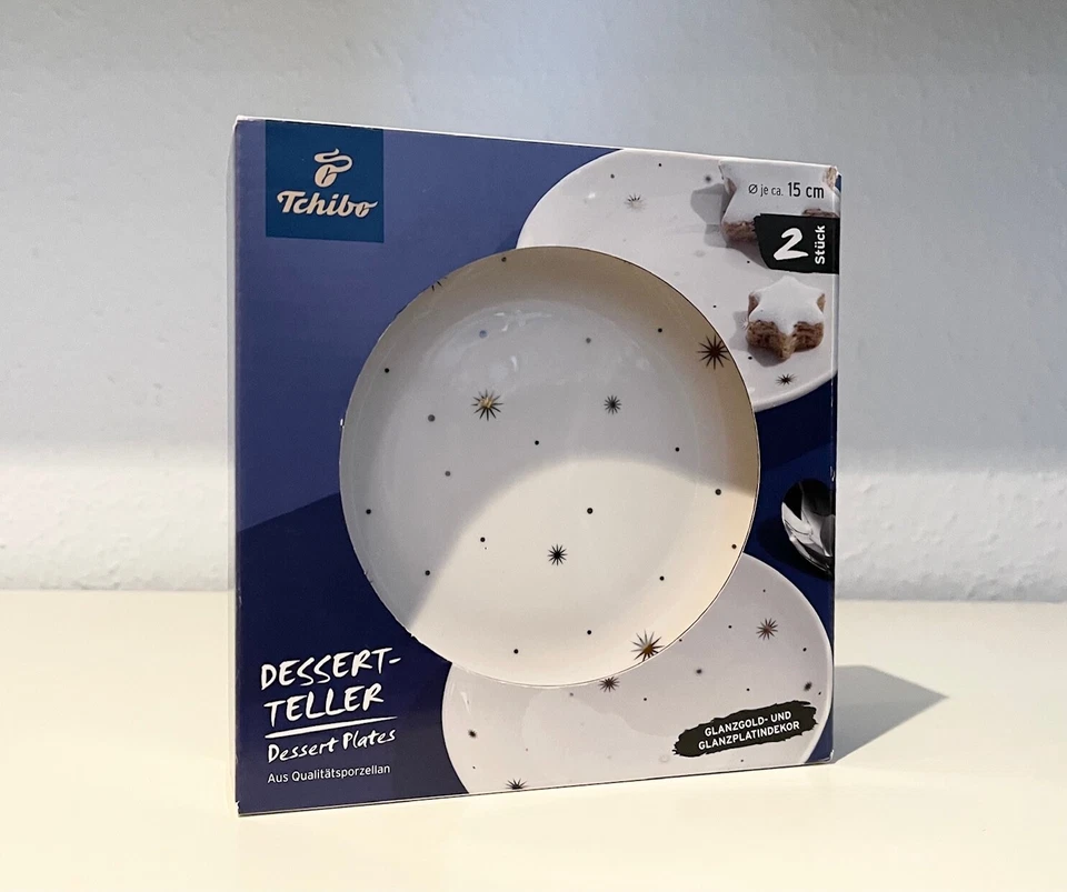 Tchibo Dessert-Teller Set ★ STERNE ★ Gold + Platin ★ Weihnachten ★ NEU&OVP ★ RAR - Bild 3 von 3