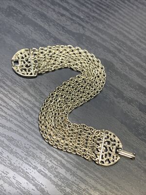 Silver Plated Link 8 Chain 1960 s Bracelet Fancy Fold Over Clasp  7.5 