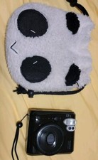 Black Fujifilm Instant Camera With Panda Drawstring Carrying Bag