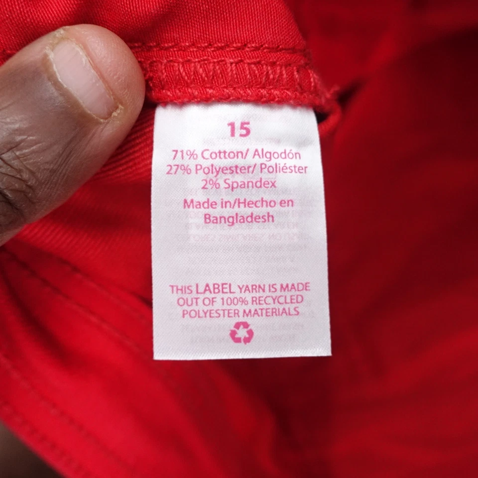 No Boundaries牛仔短裤女式15红色棉弹力不对称纽扣前襟 — 第 4/4 张图片