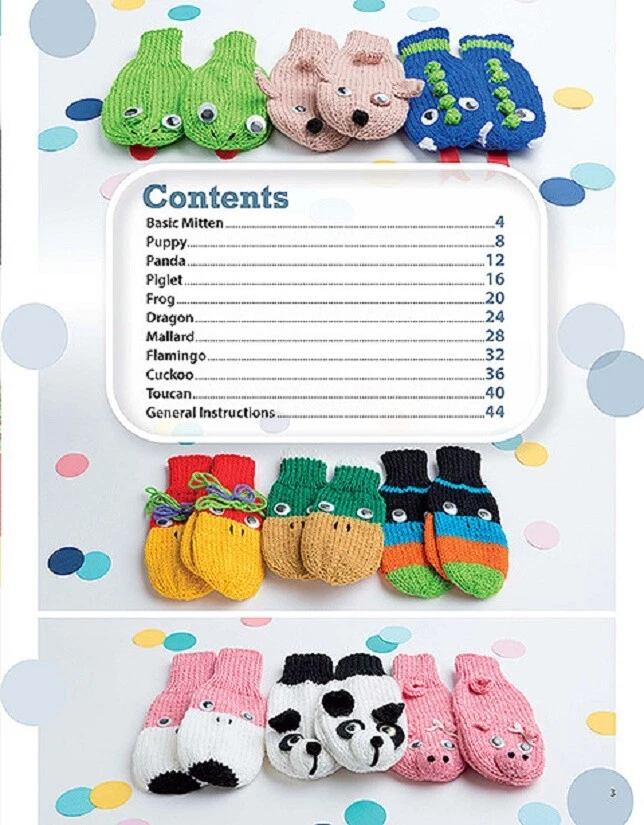 Knit Pattern Book PUPPET MITTENS ~ Frog, Puppy, Panda, Dragon, Flamingo, Pig + - Image 2 of 4